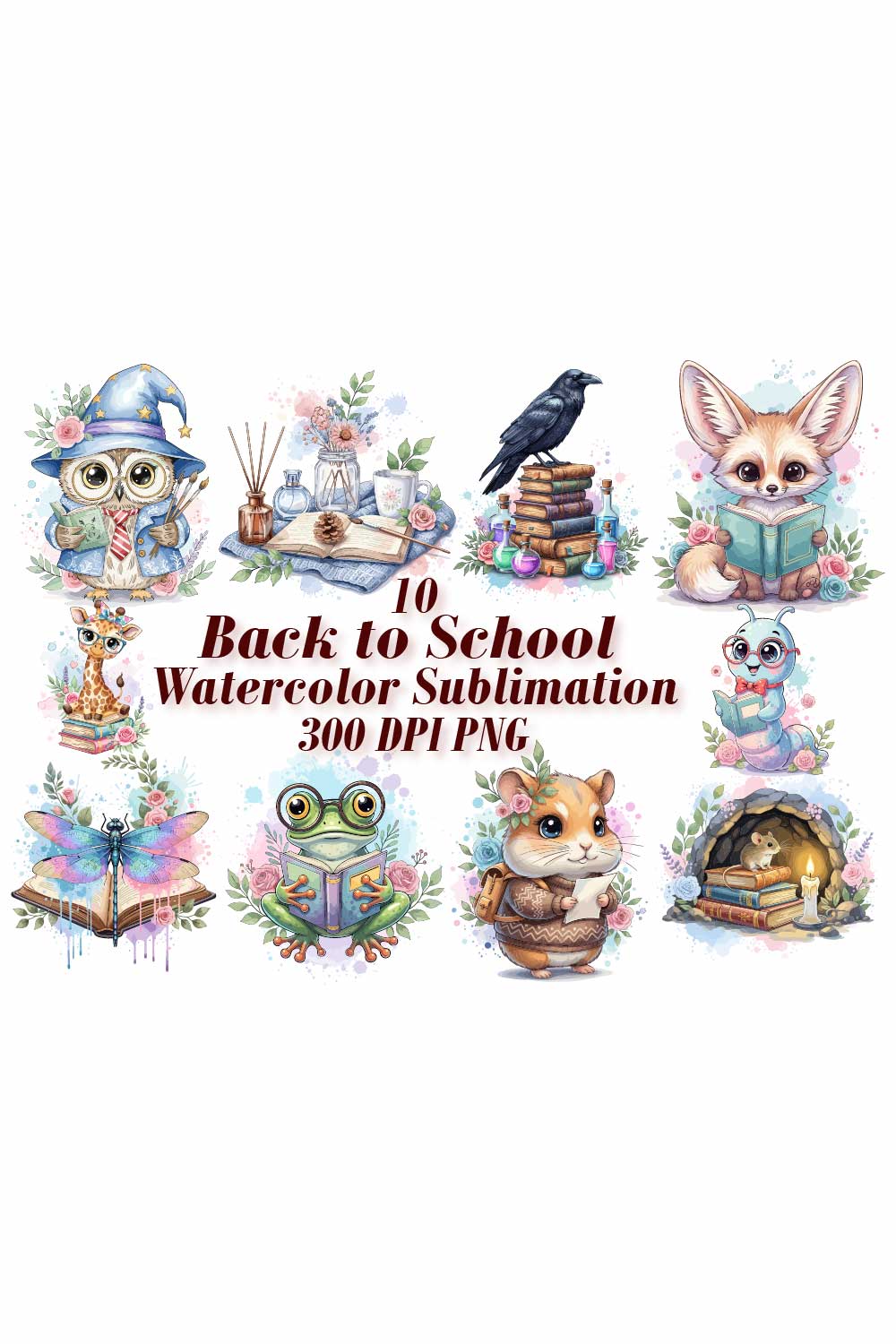 Magic School Watercolor Sublimation pinterest preview image.