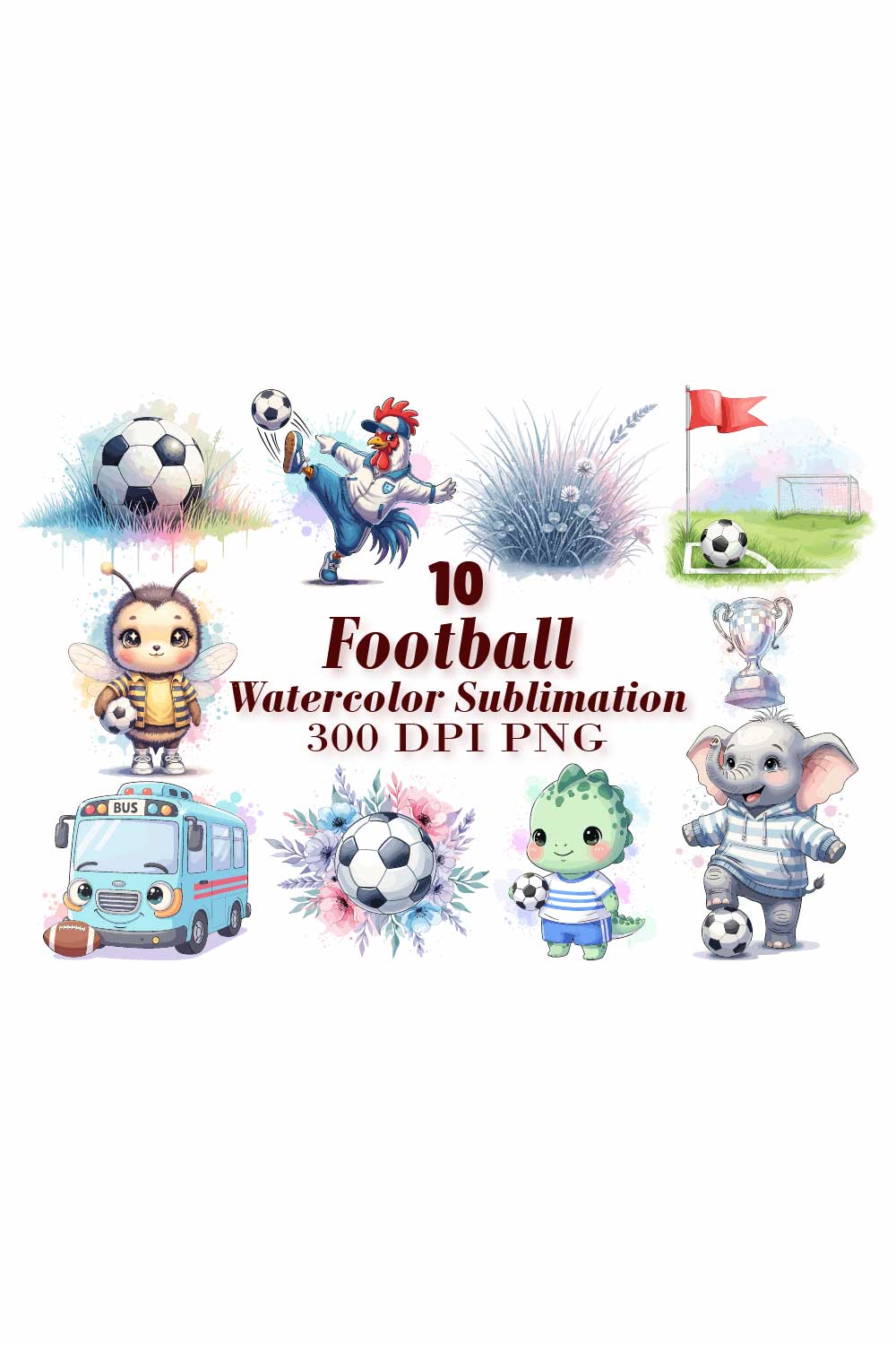 Animal Football Watercolor Sublimation pinterest preview image.