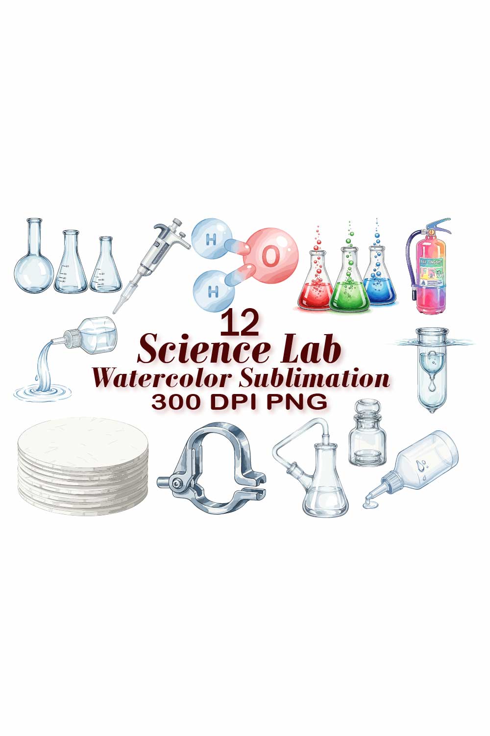 Science Lab Watercolor Sublimation pinterest preview image.