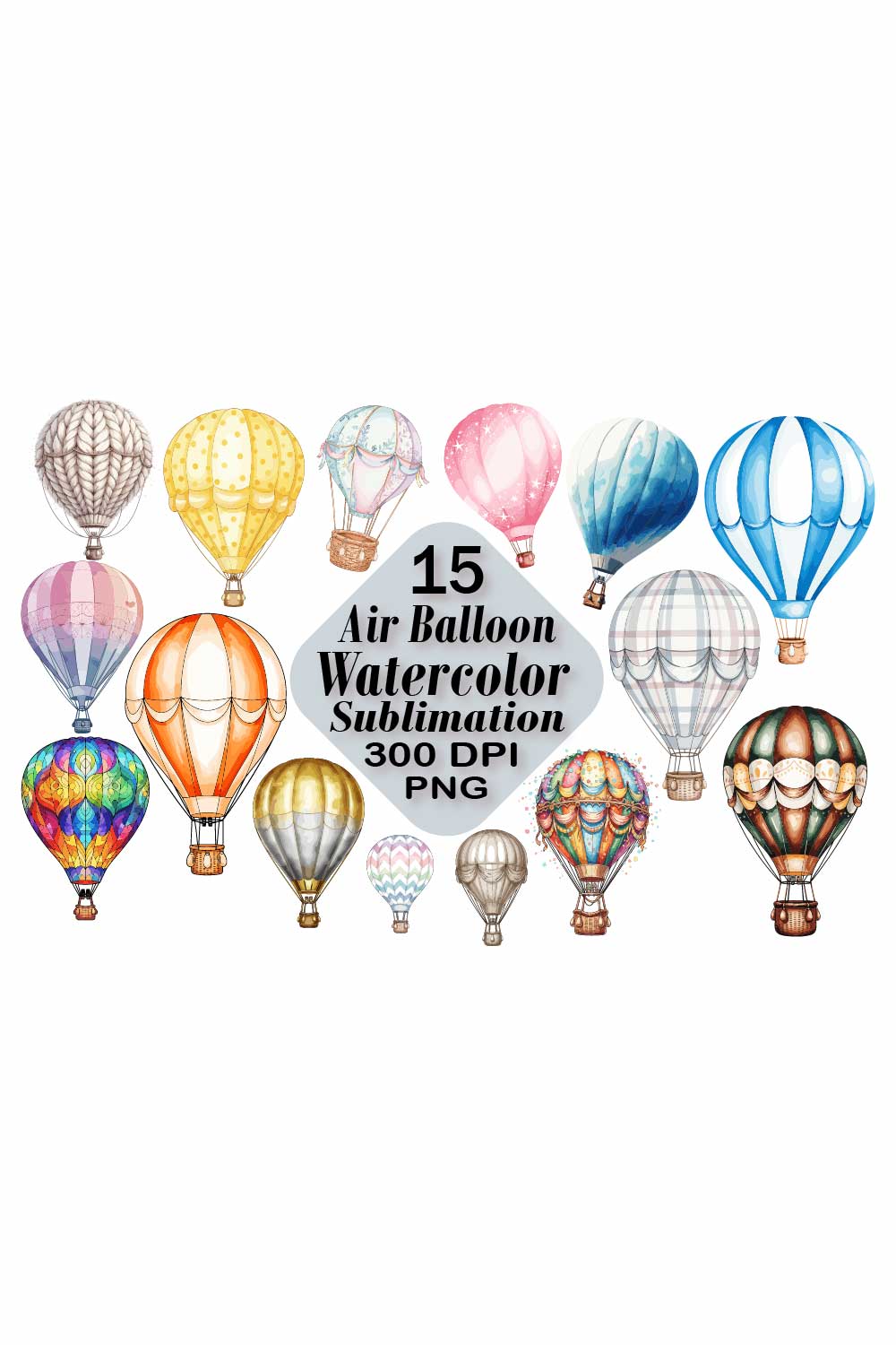 Air Balloon Watercolor Sublimation pinterest preview image.