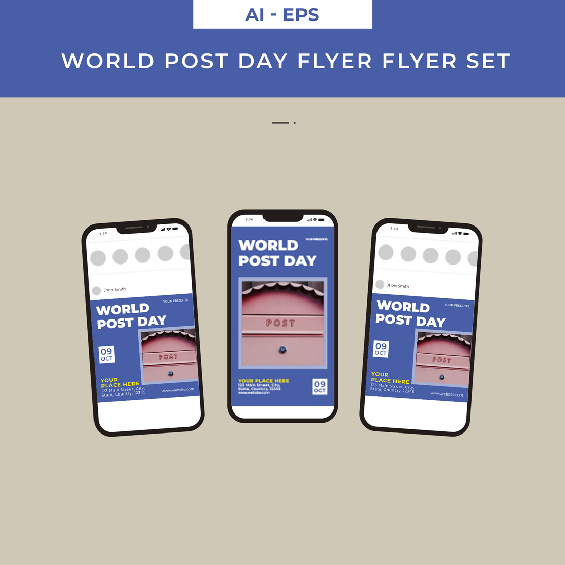 World Post Day Flyer Set Design preview image.