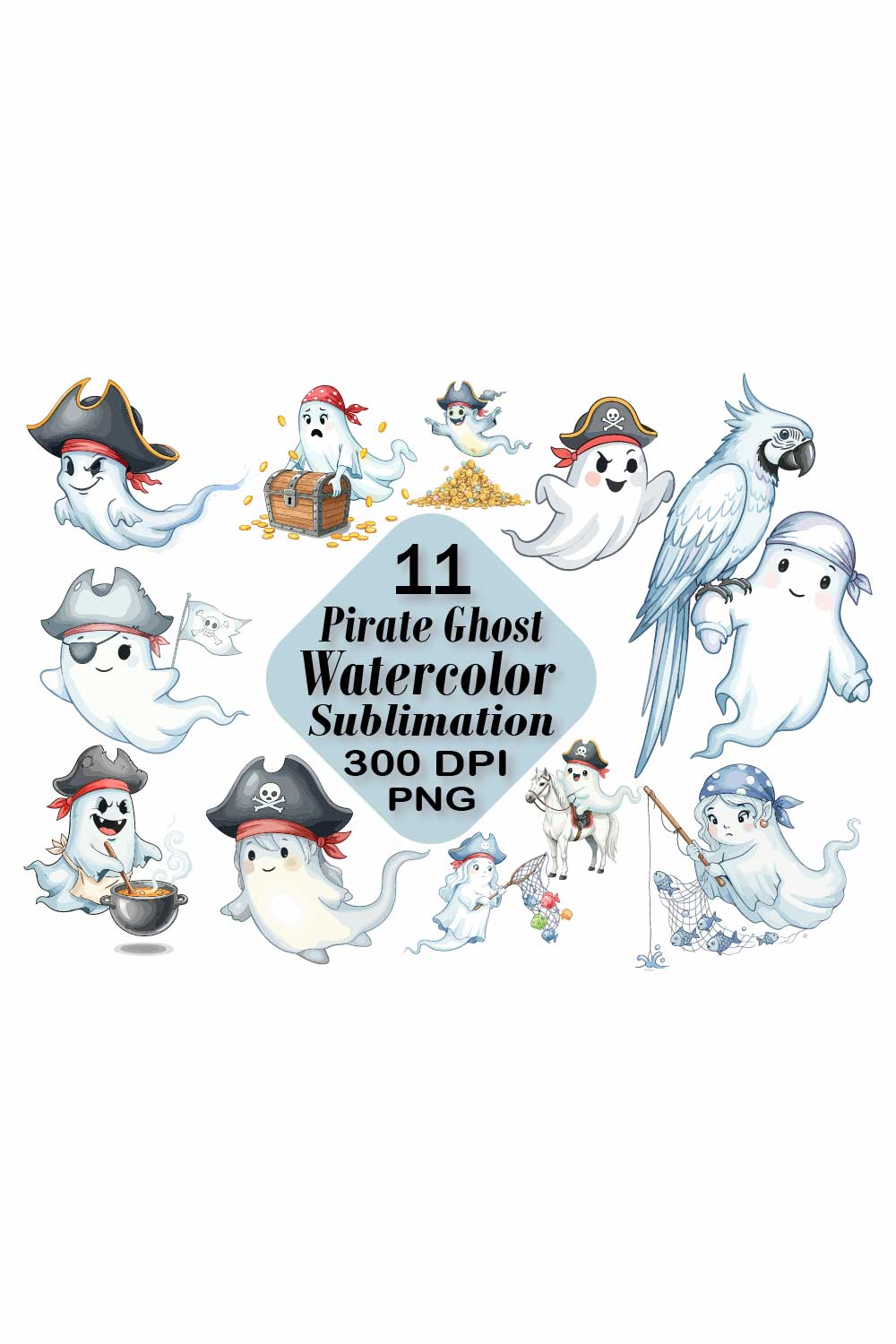 Cute Pirate Ghost Sublimation PNG pinterest preview image.