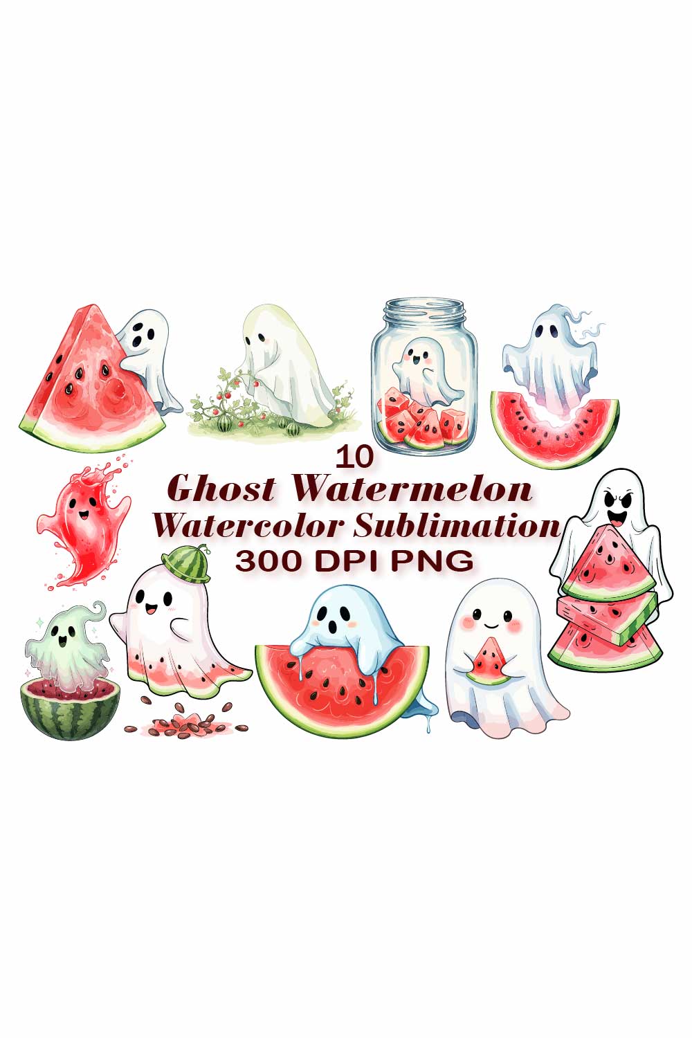 Ghost Watermelon Watercolor Sublimation pinterest preview image.