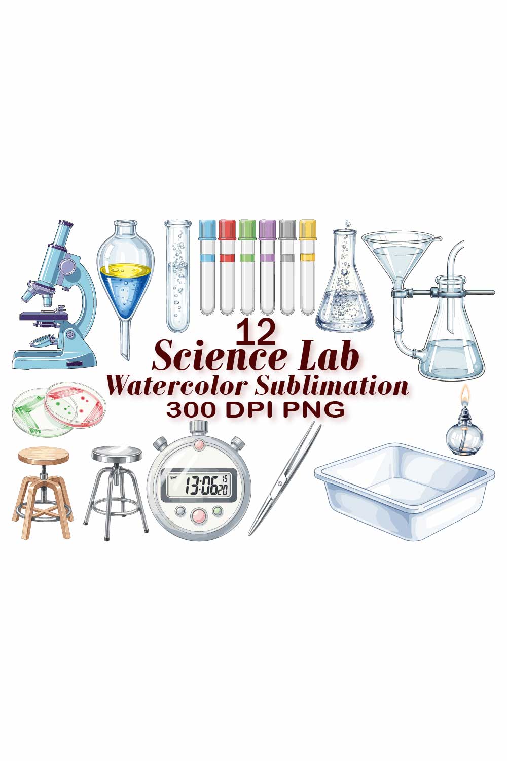 Science Lab Watercolor Bundle pinterest preview image.