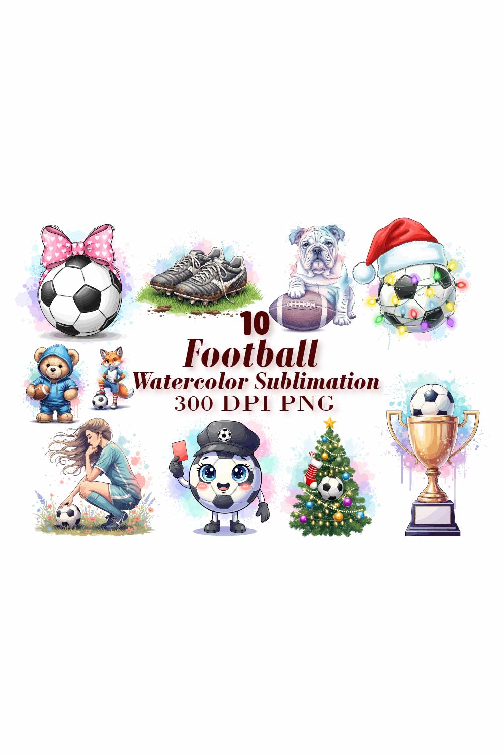 Cute Football Watercolor Sublimation pinterest preview image.