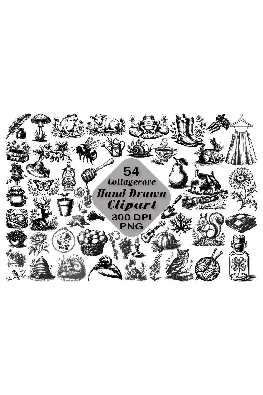 Cottagecore Hand Drawn Clipart Bundle pinterest preview image.