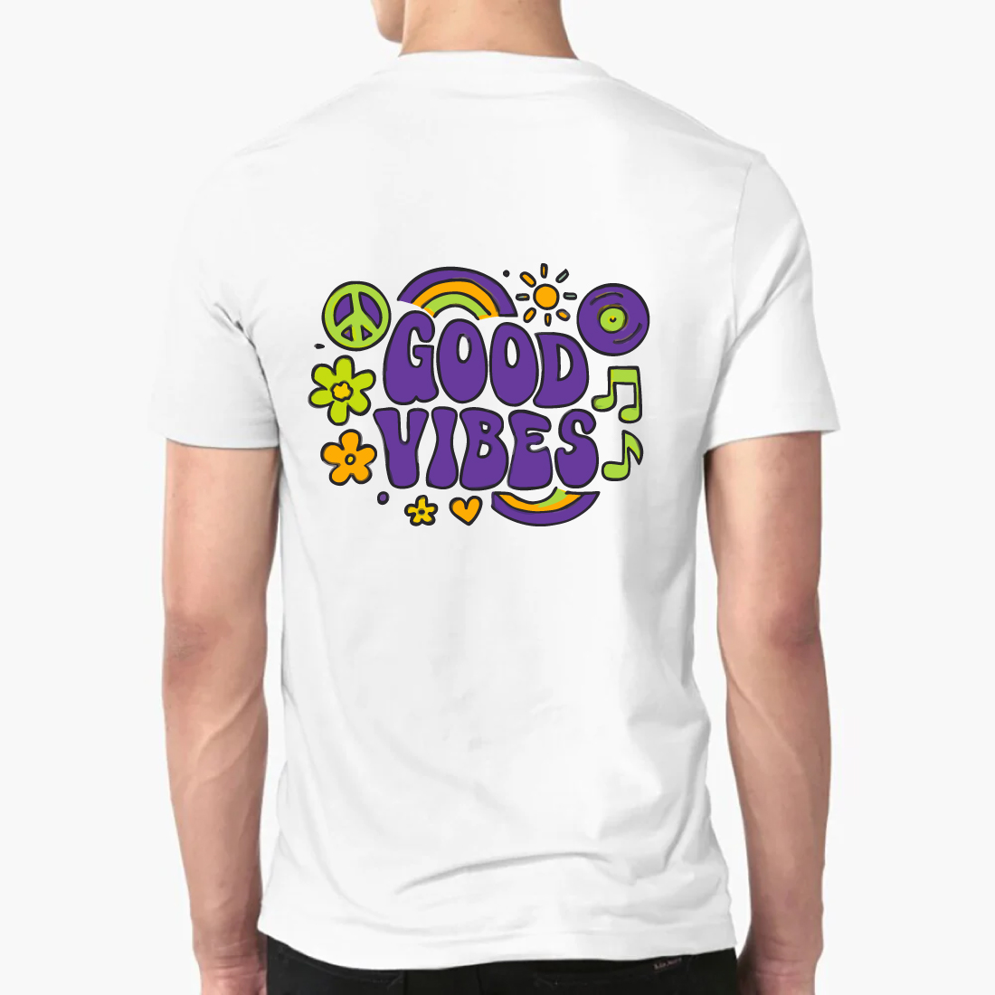 Good Vibes T-Shirt Hippie Peace Rainbow Flower Tee preview image.