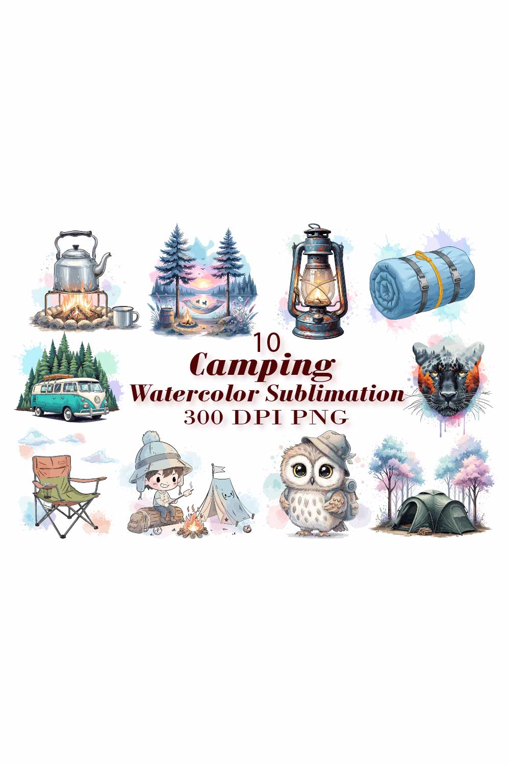 Watercolor Sublimation Camp Vibes pinterest preview image.