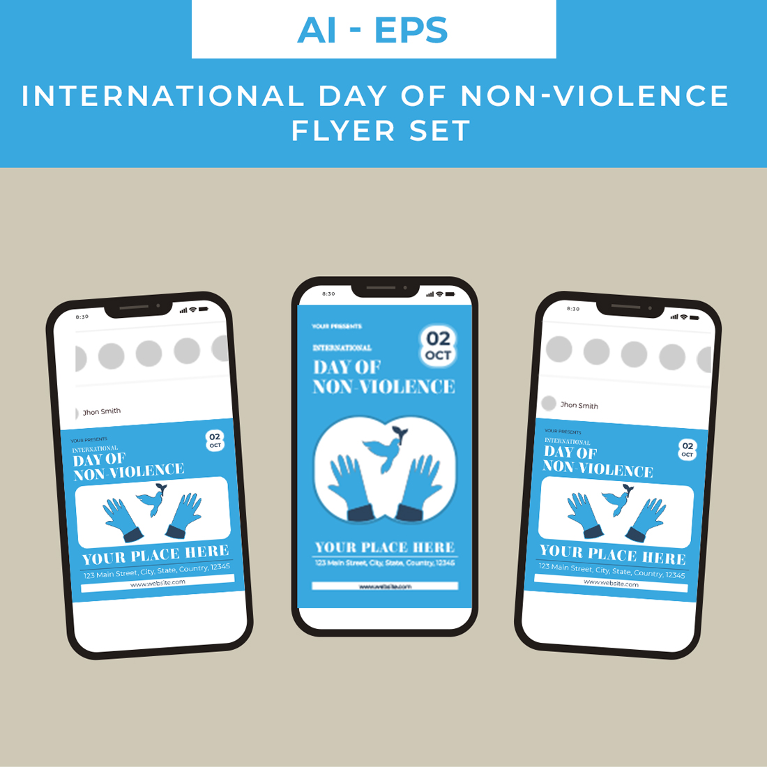 International Day of Non-Violence Flyer Set Design preview image.
