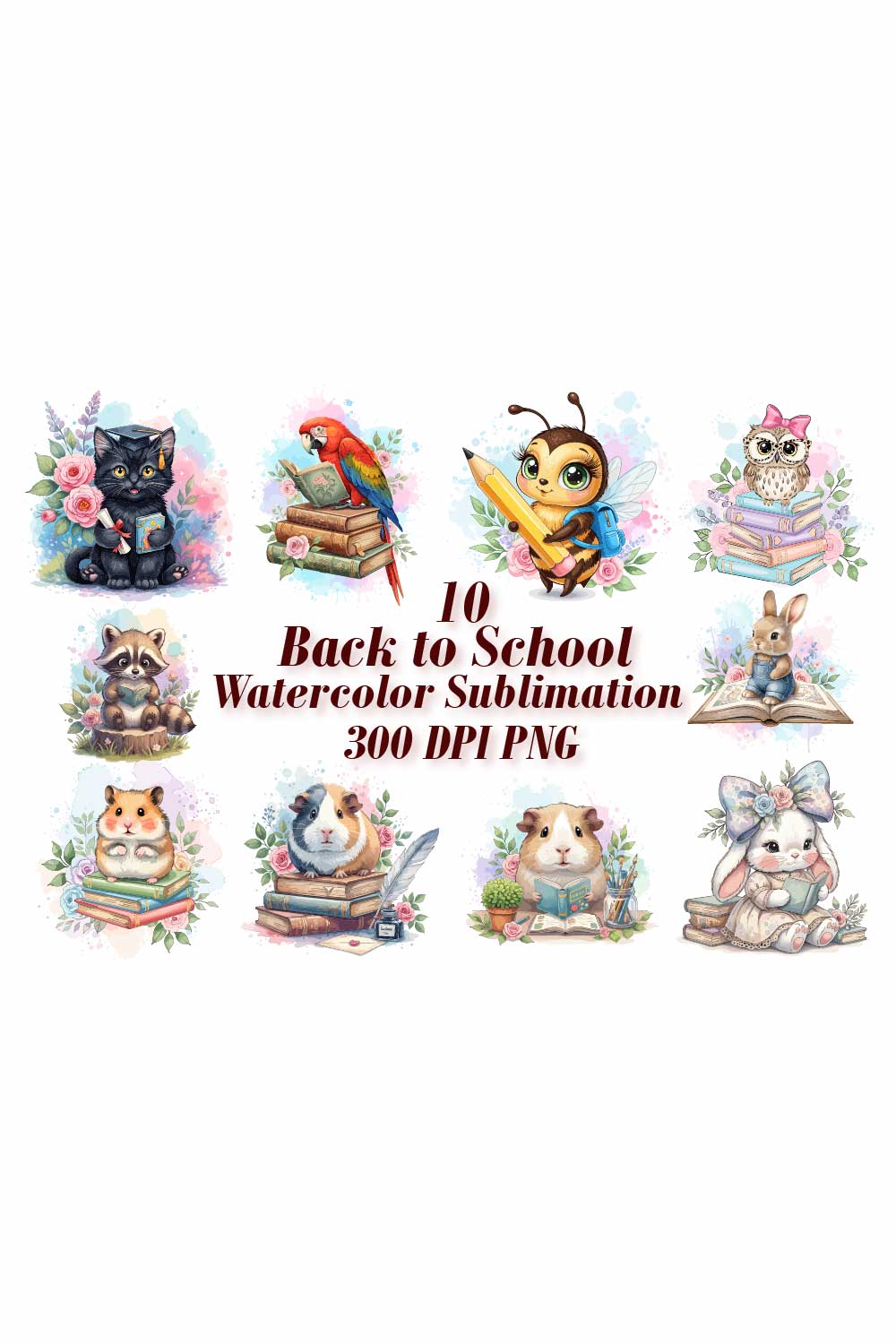 Animal School Watercolor Sublimation pinterest preview image.