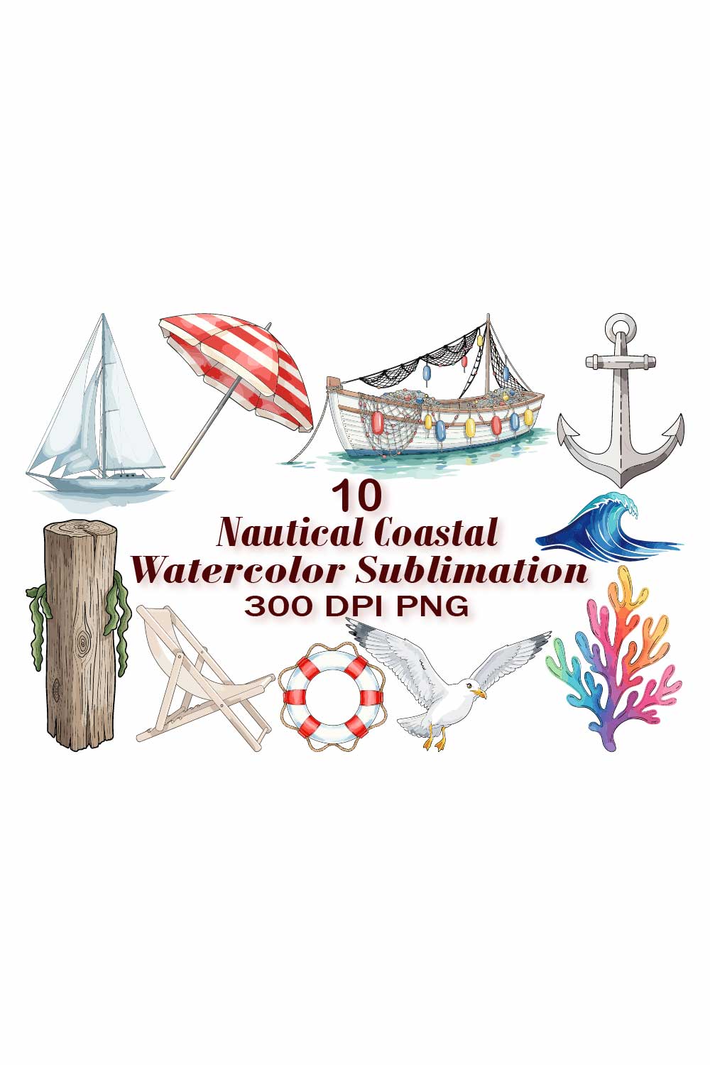 Beach Vacation Watercolor Sublimation pinterest preview image.