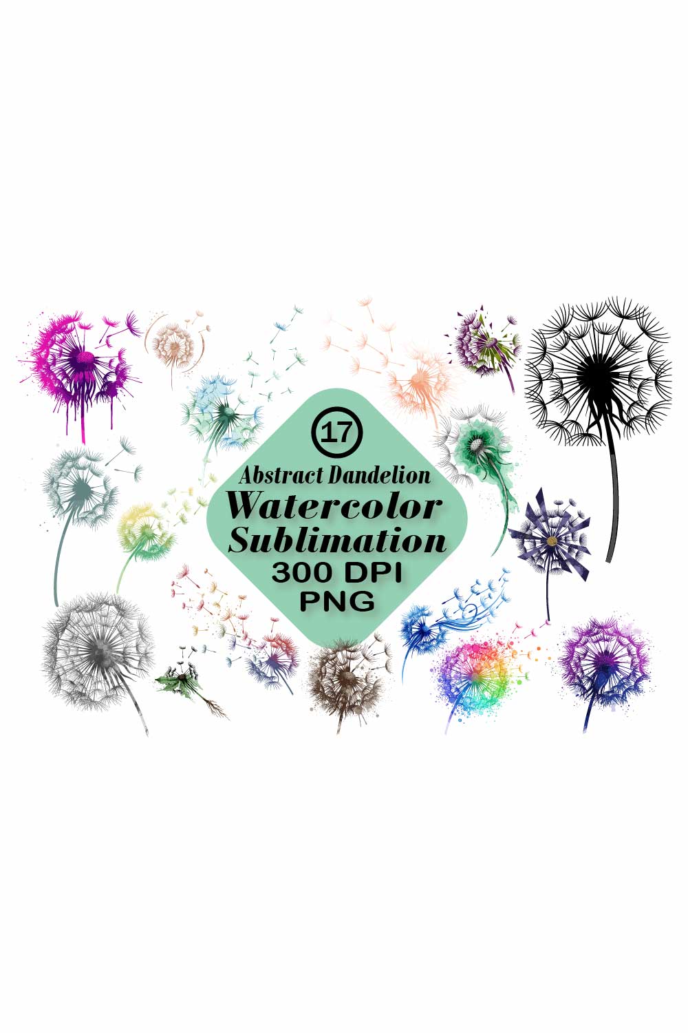 Dandelion Watercolor Sublimation pinterest preview image.