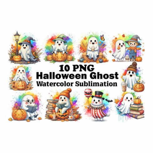 Ghost Watercolor Sublimation PNG Bundle cover image.