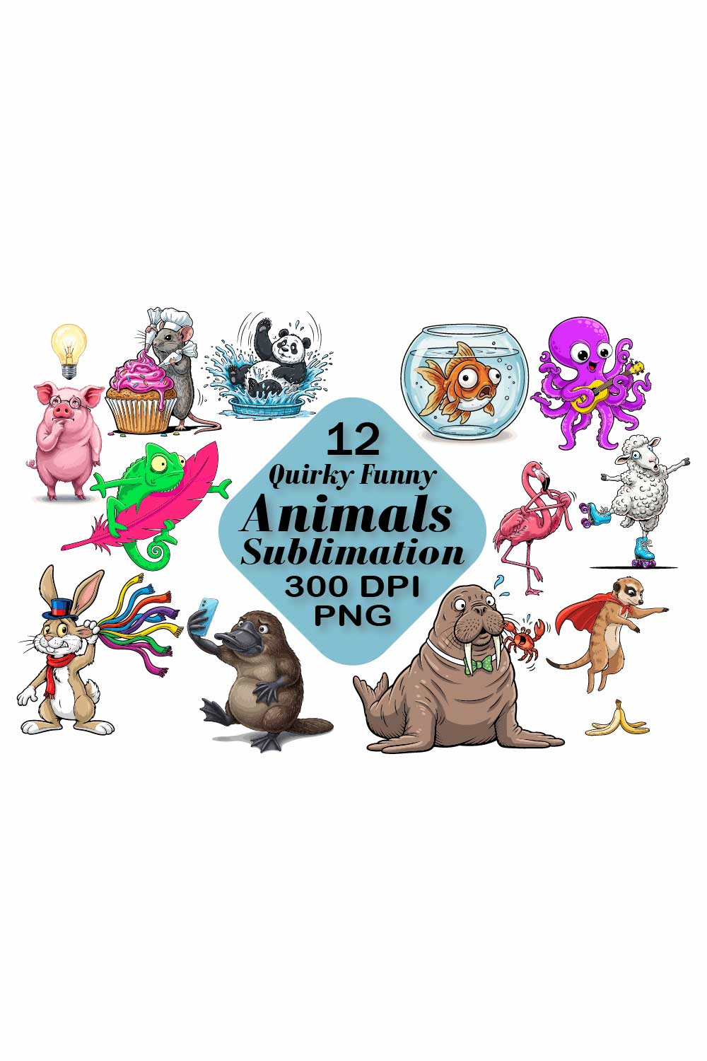 Funny Animals Sublimation PNG pinterest preview image.