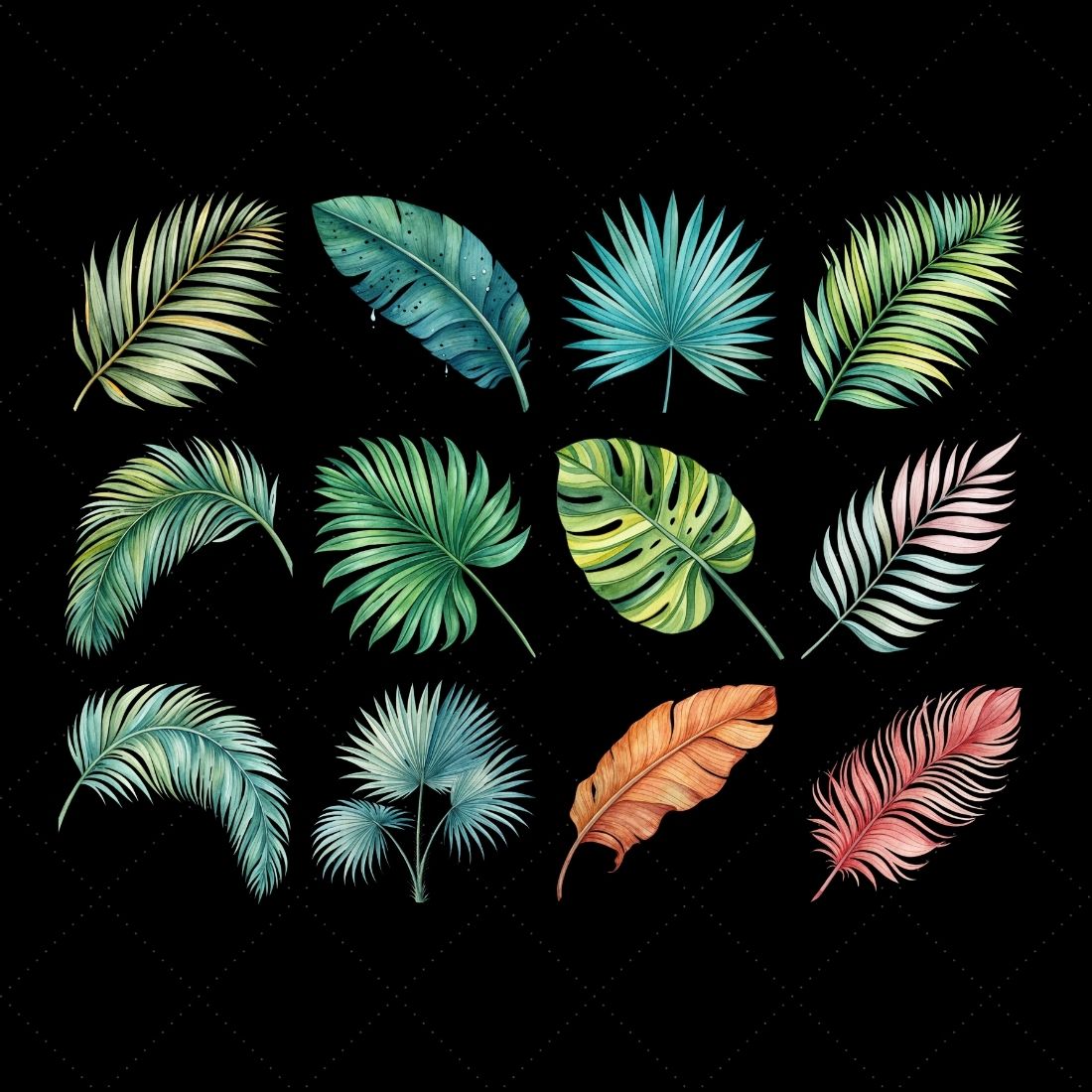 Tropical Leaves PNG, Watercolor Tropical Leaf Clipart Bundle, Greenery Clipart, Leaves Border, Foliage, Summer, Digital Download preview image.
