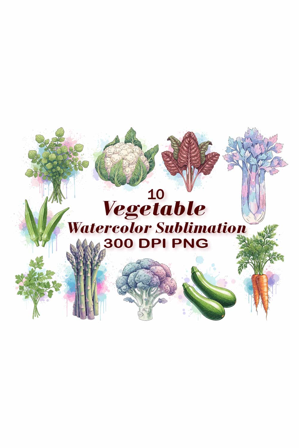 Vegetable Watercolor Sublimation Pack pinterest preview image.