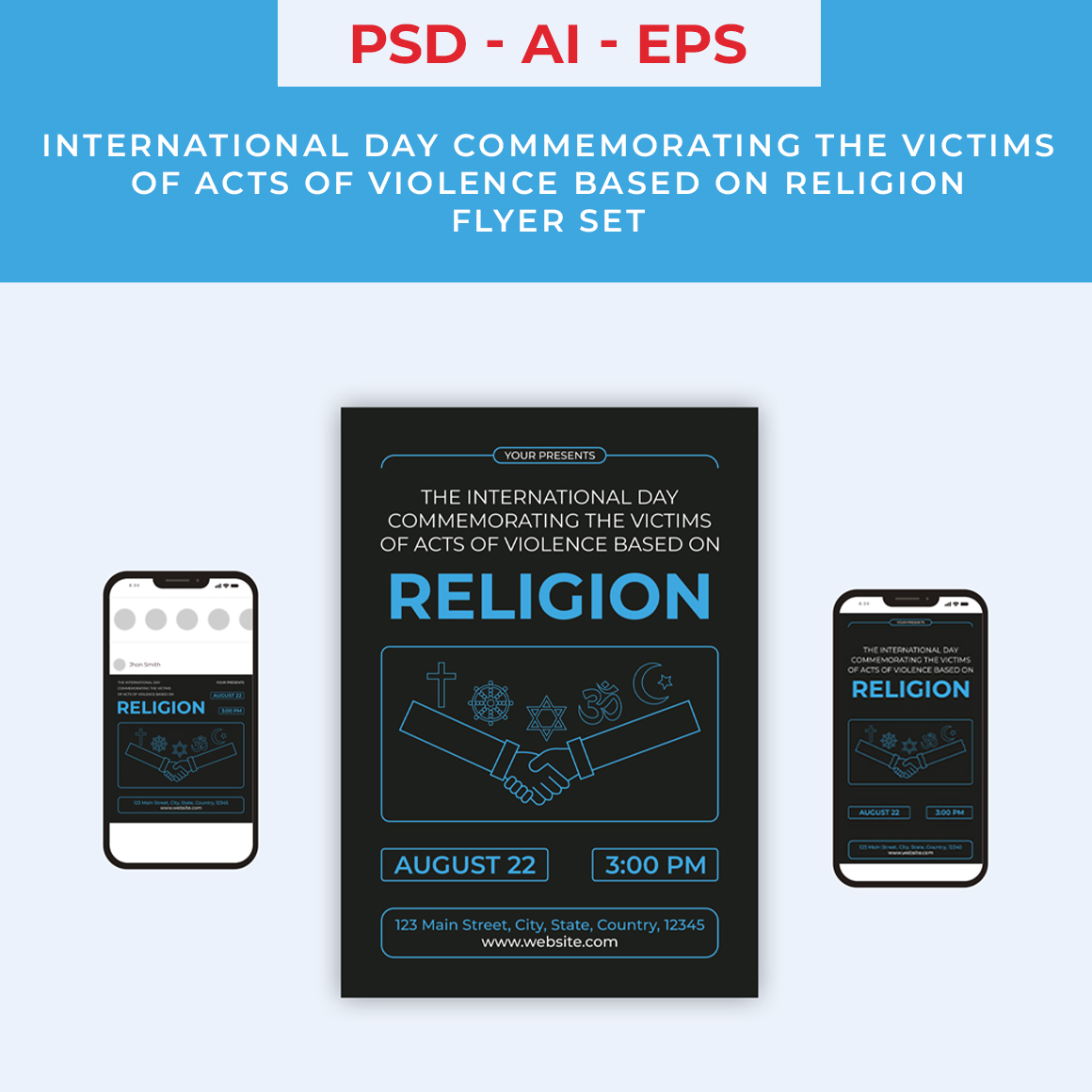 International Day Commemorating the Victims of Acts of Violence Based on Religion Flyer Set cover image.