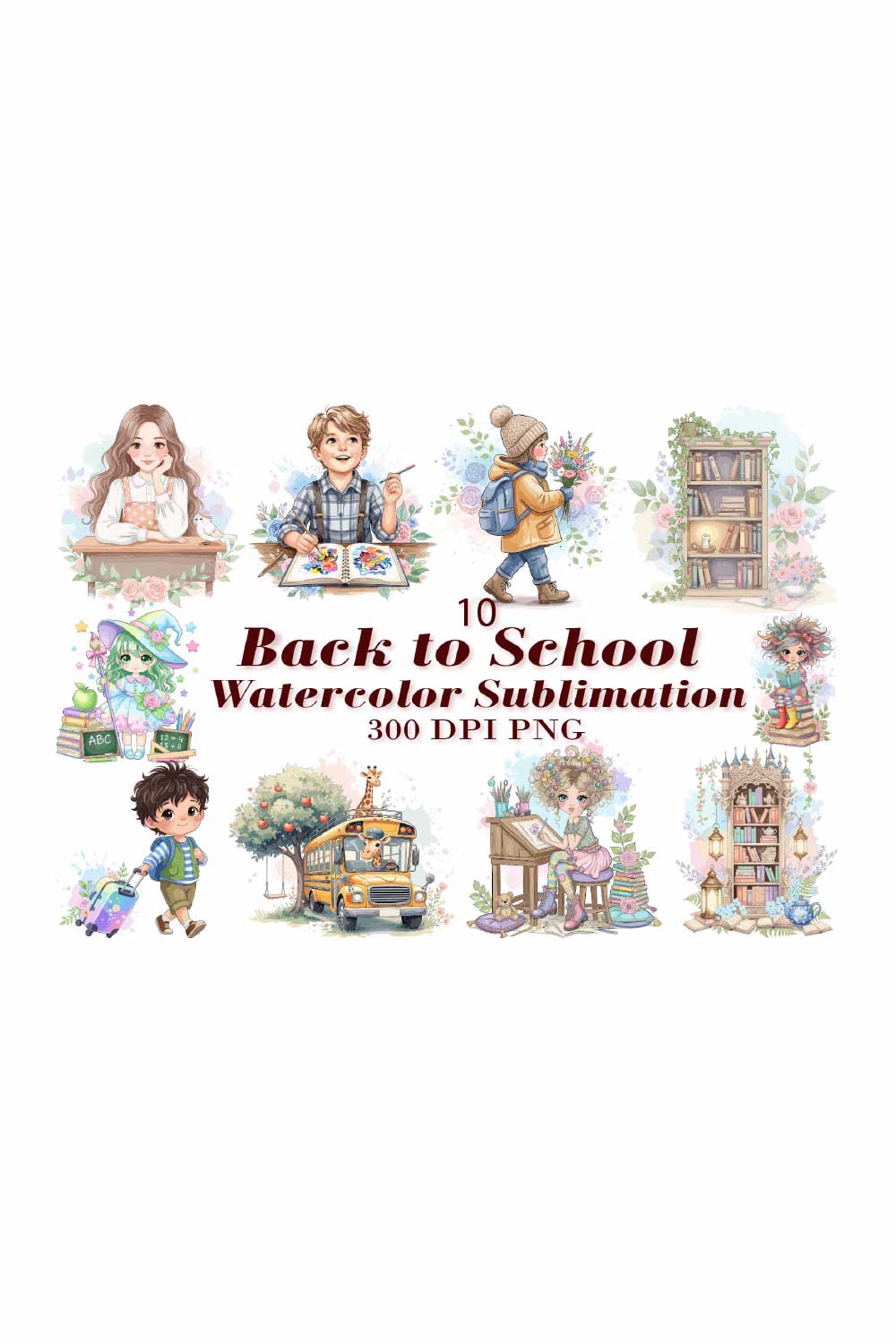 Creative School Watercolor Sublimation pinterest preview image.