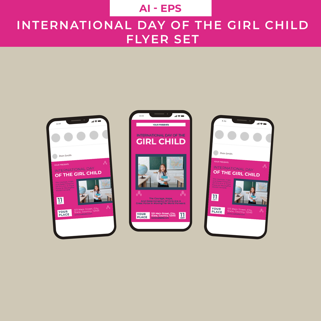 International Day of the Girl Child Flyer Set Design preview image.