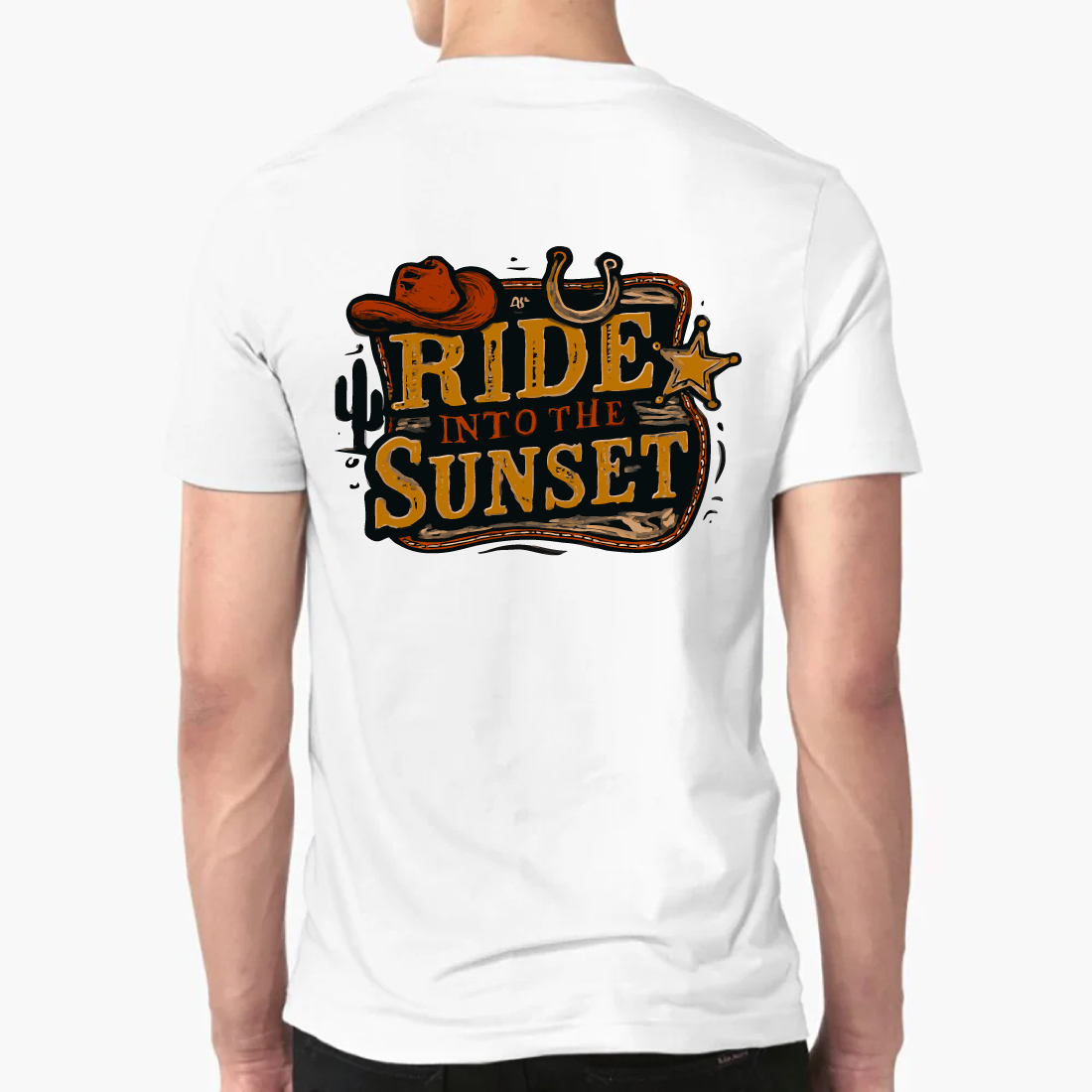Ride Into The Sunset Western Cowboy Hat T-Shirt preview image.