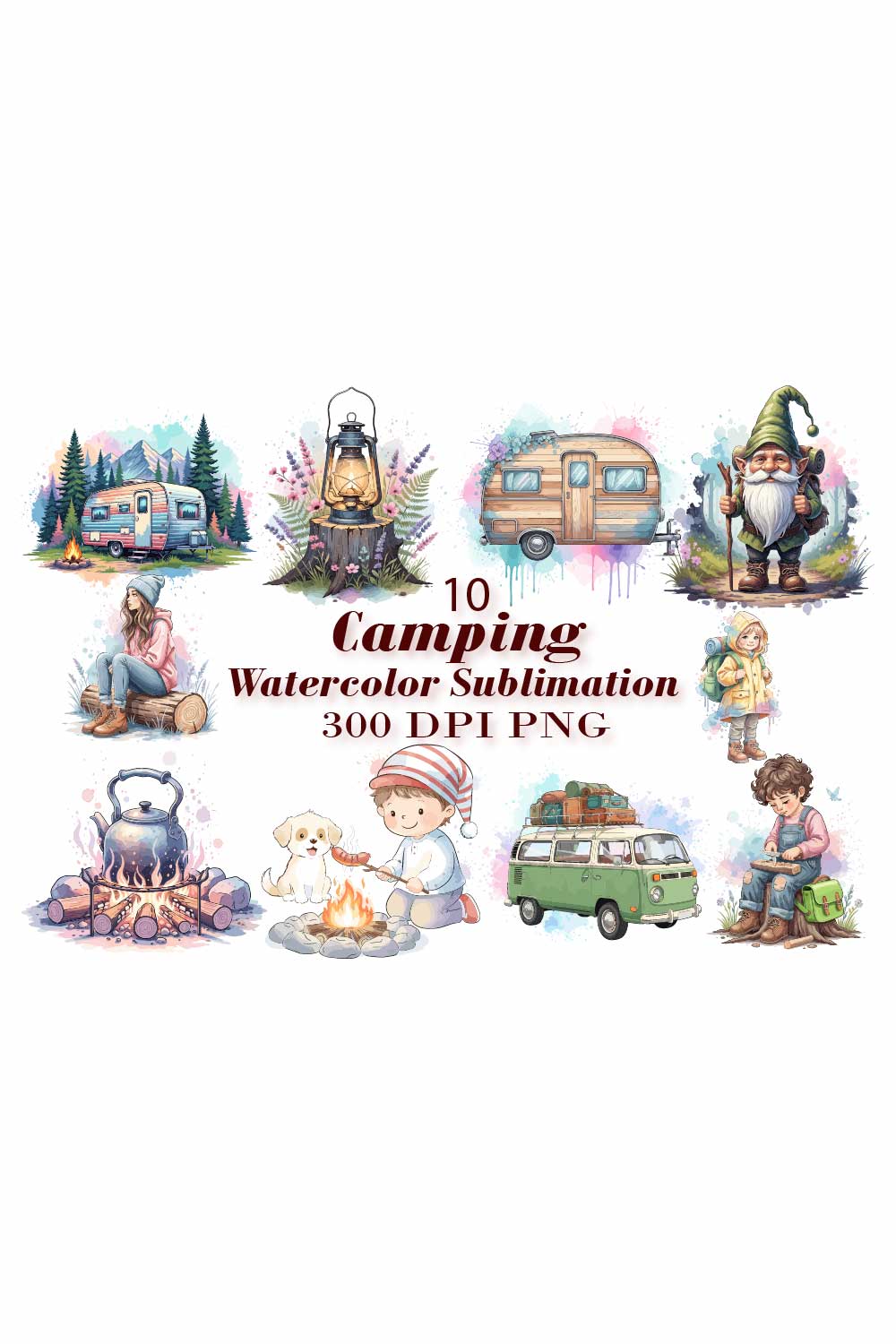 Watercolor Sublimation Camp Life pinterest preview image.