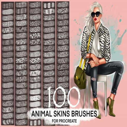 Animal print Procreate 100 brush set cover image.