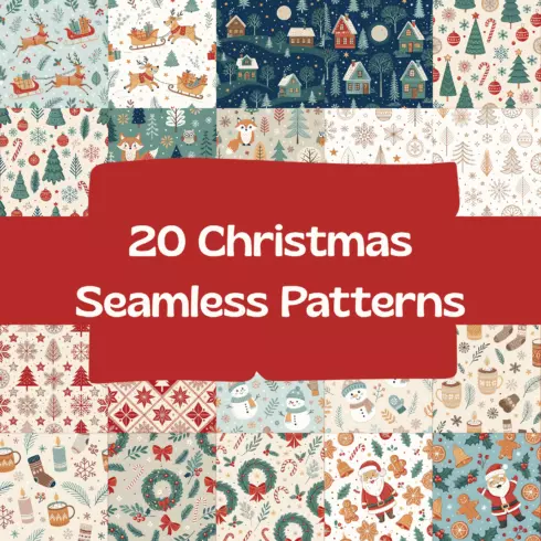 20 Christmas Seamless Patterns cover image.