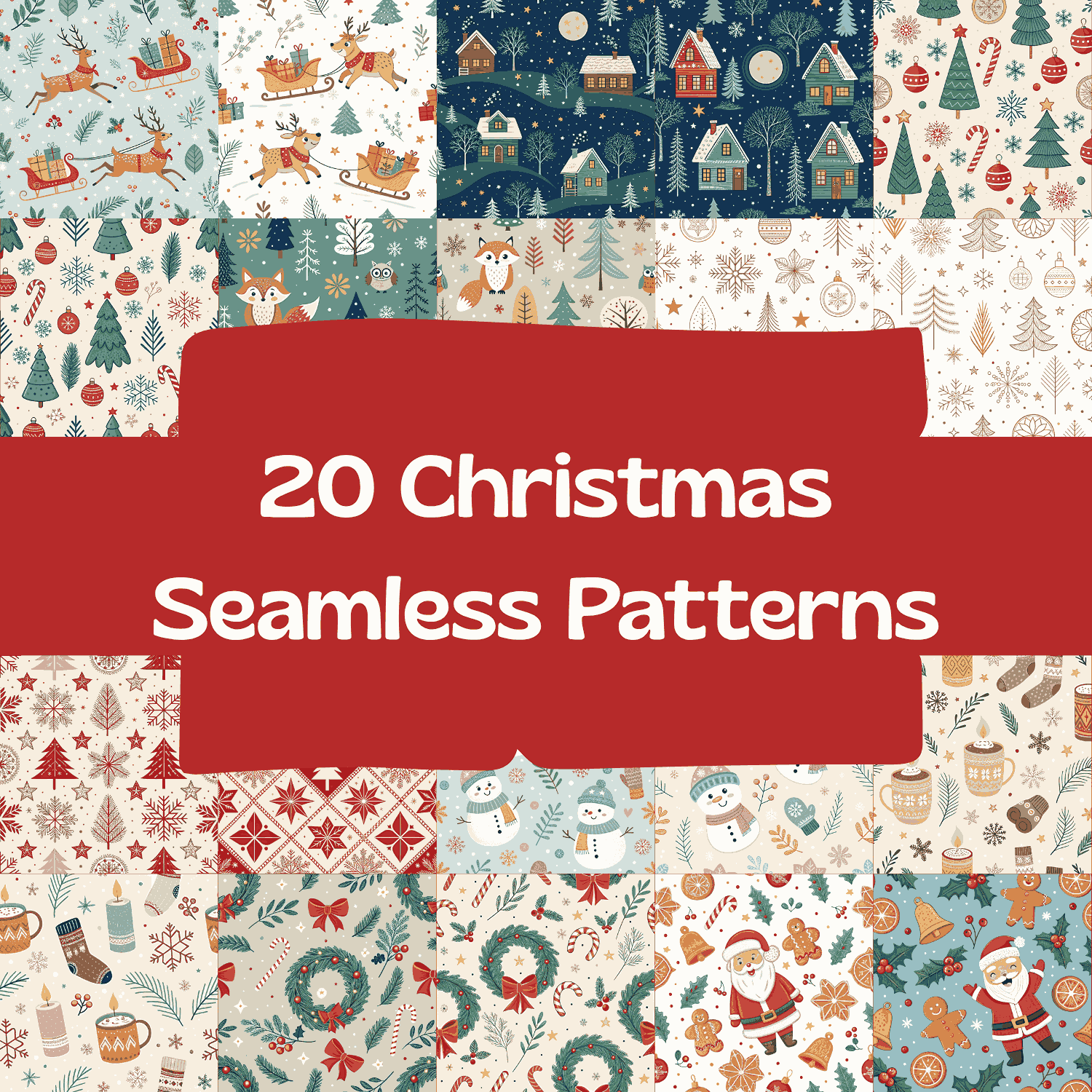 20 Christmas Seamless Patterns cover image.