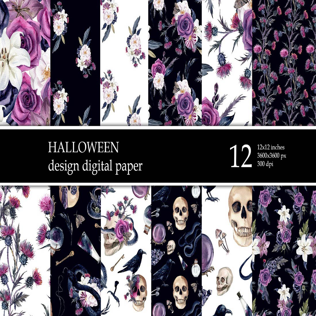 Gothic Halloween Digital Paper Scrapbook Paper patter preview image.