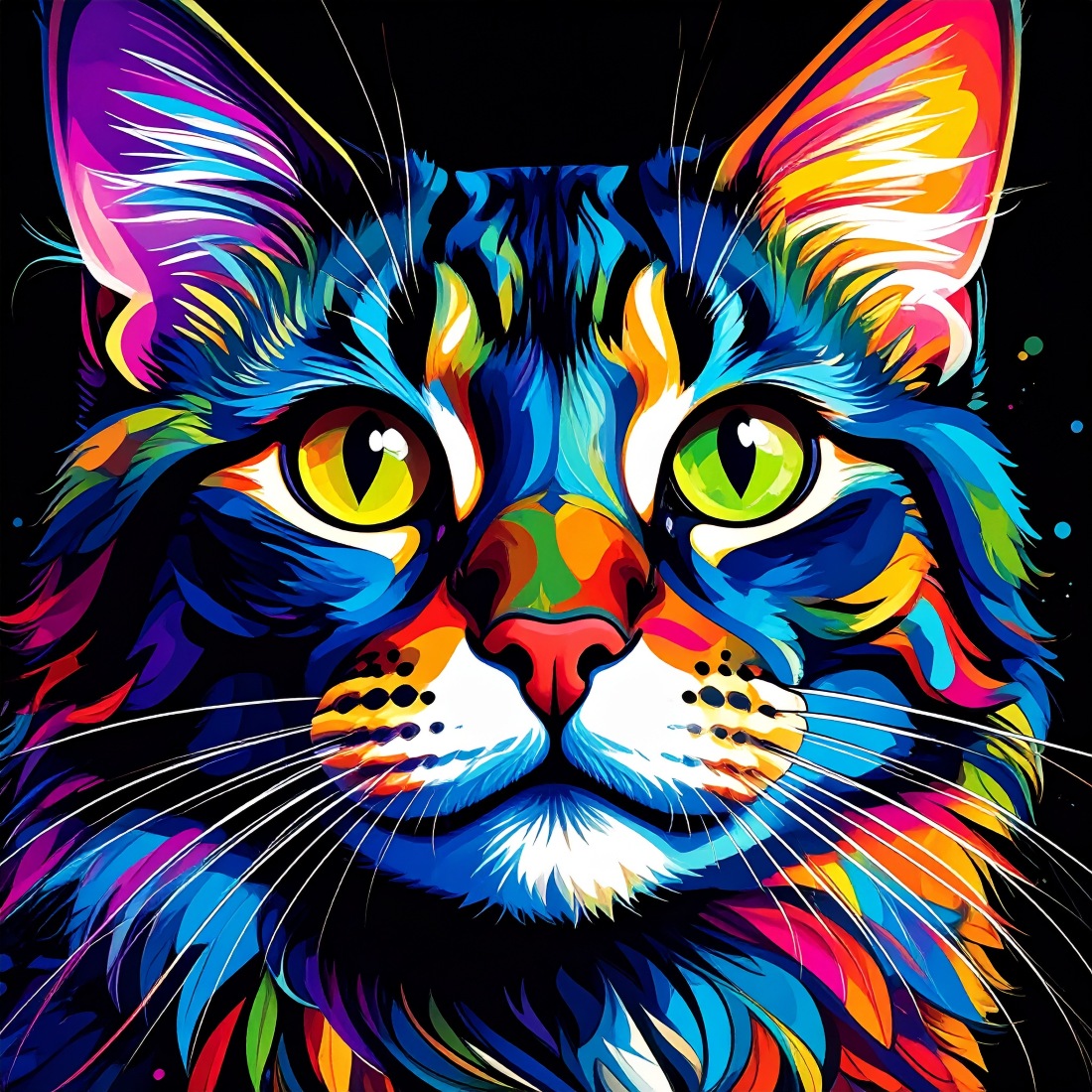 Groovy Dancing Cat in Colorful Clothes and Sunglasses – Playful Digital Illustration preview image.