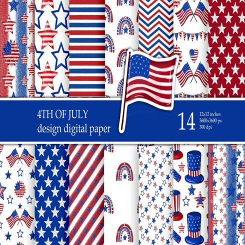 4th of July America Patriotic Digital Paper Pack cover image.