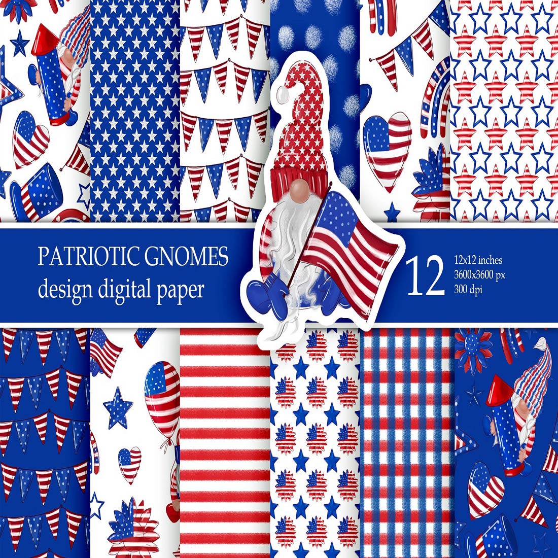 4th of July America Patriotic Digital Paper Pack cover image.