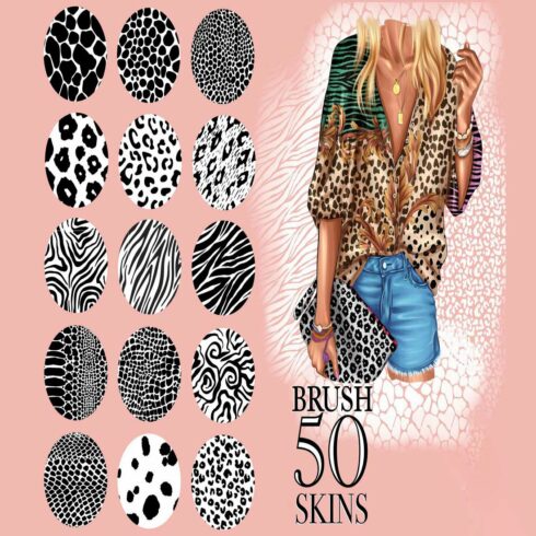 Animal print Procreate brush set leopard zebra cow pattern cover image.