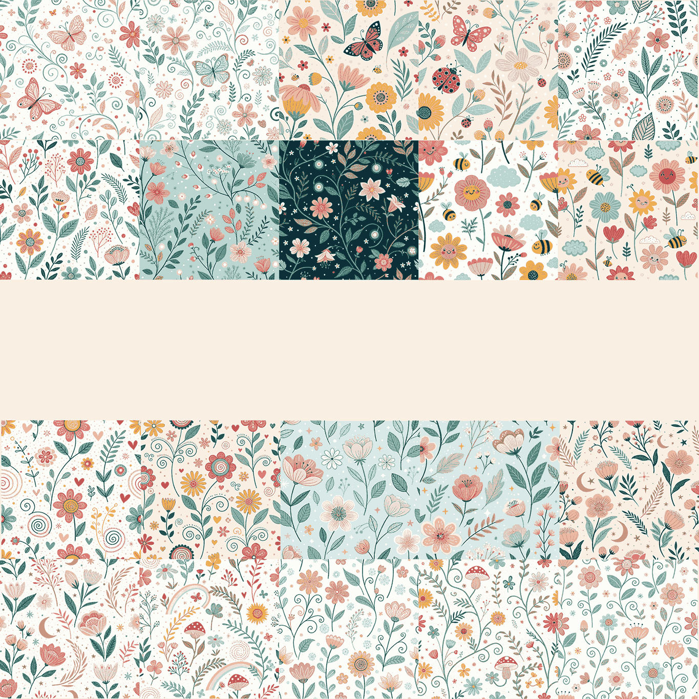 20 Seamless Patterns of Whimsical Floral, Playful & Dreamy Botanical Designs preview image.