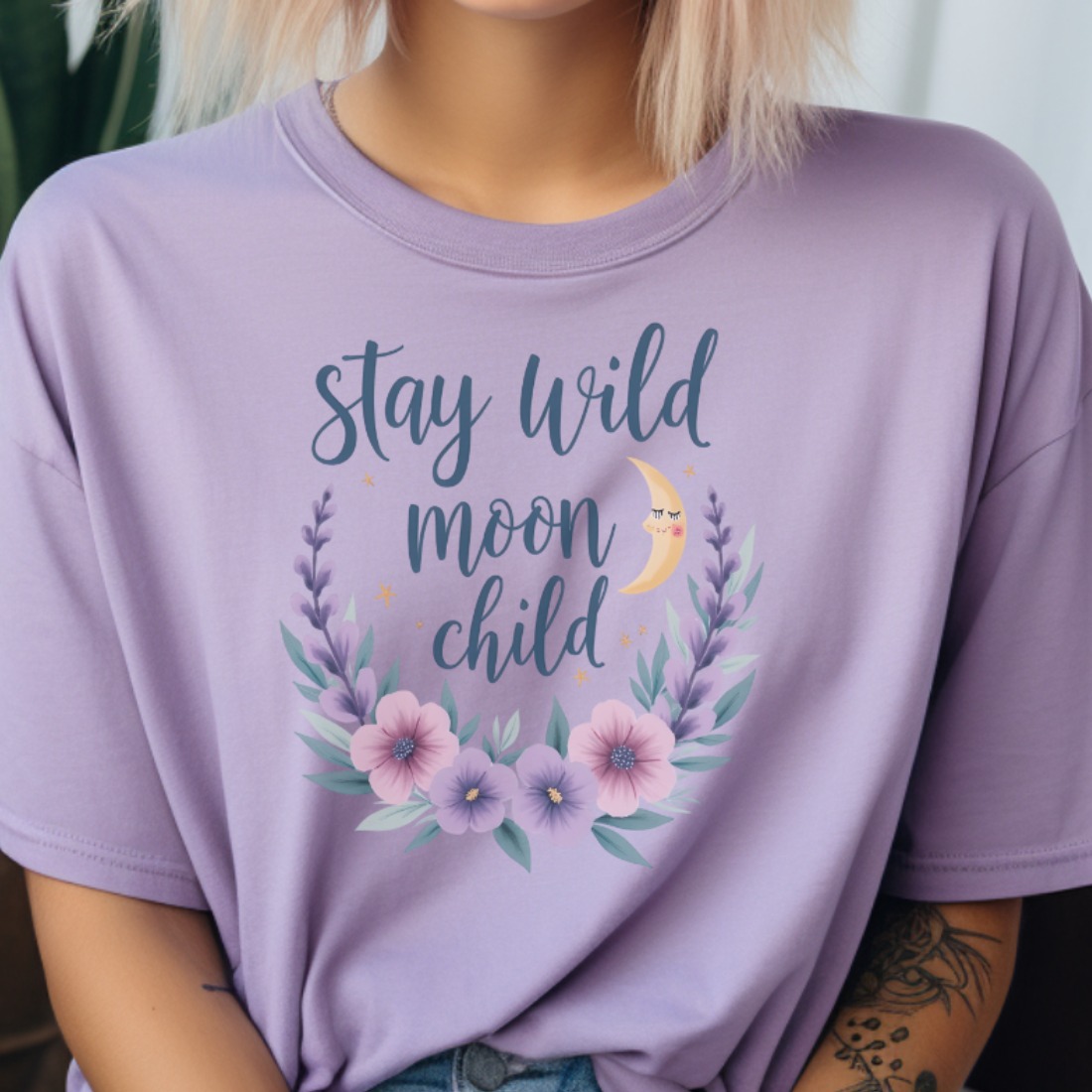Floral Stay Wild Moon Child Clipart PNG Bundle – preview image.