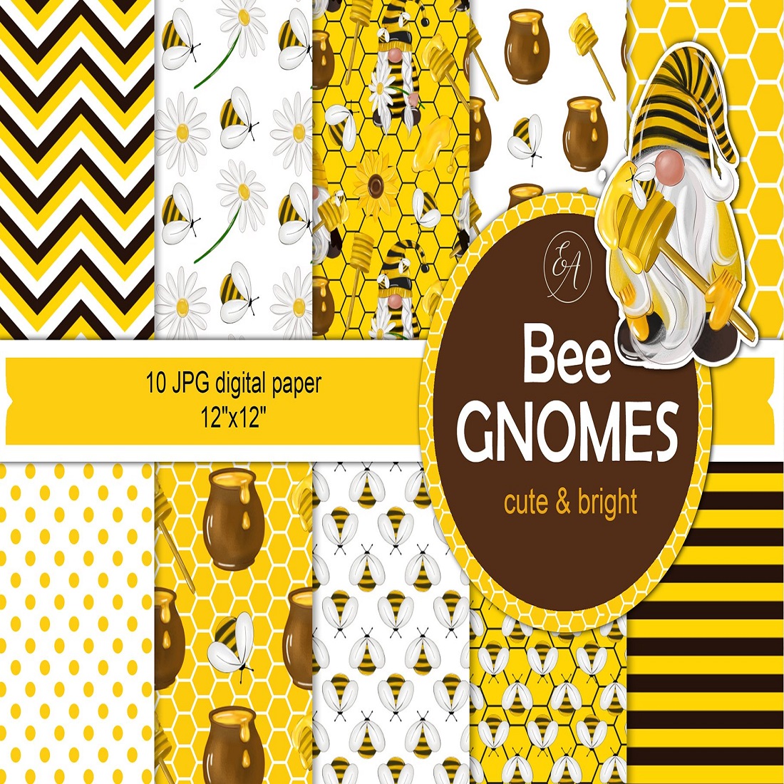 31 bee digital paper honey bumble bee gnomes pattern 958