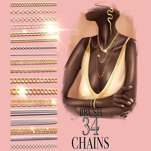 Procreate jewelry brushes, Chain Brushes, Necklace Brushesjpg cover image.