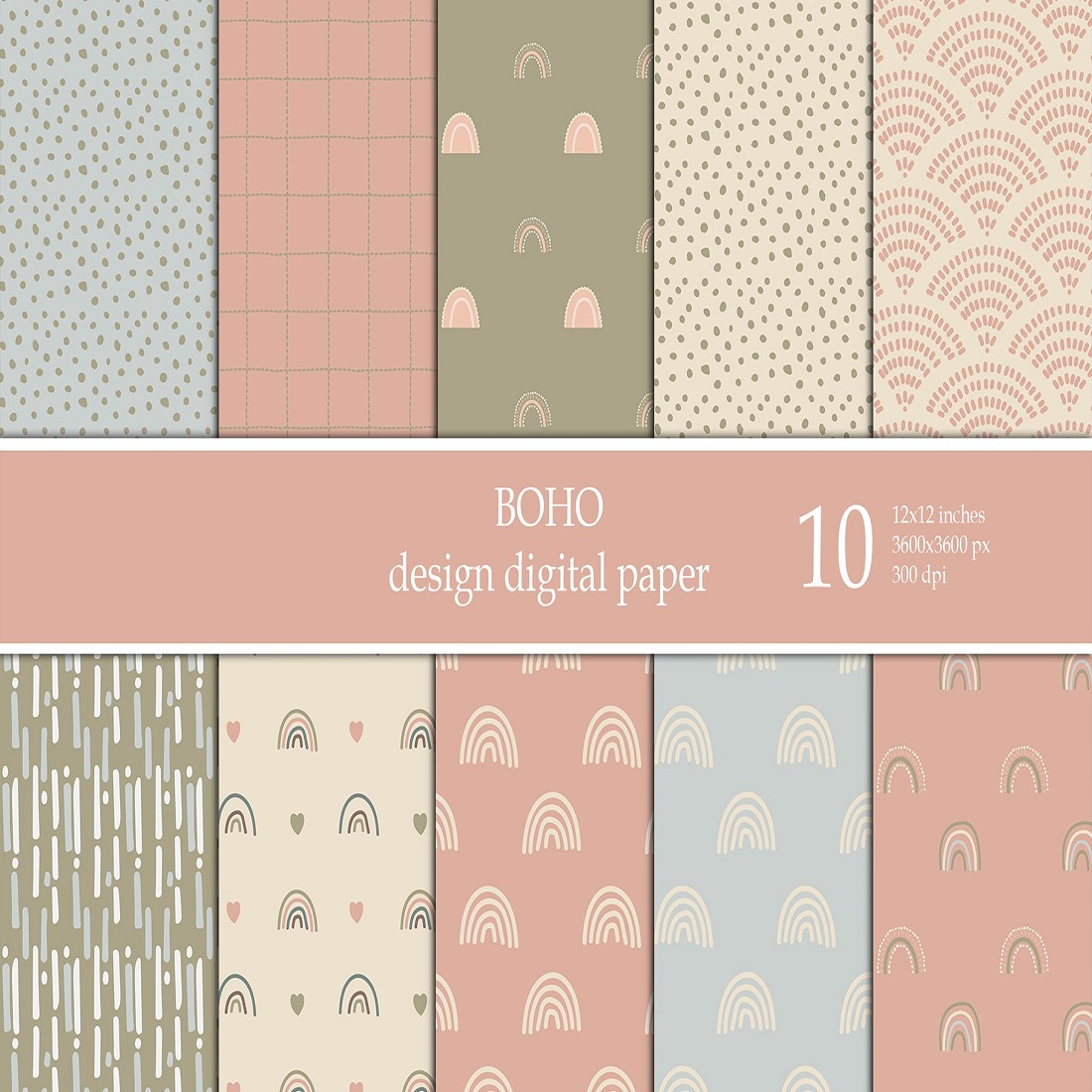Cute Baby Boho Pattern Digital paper pack preview image.