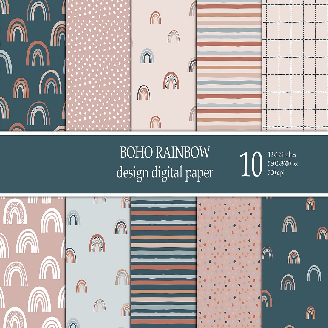 Cute Baby Boho Pattern Digital paper pack cover image.