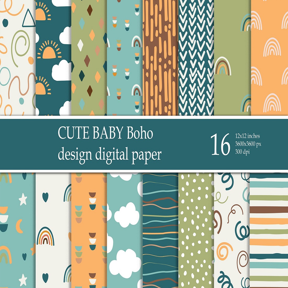 38 cute baby boho pattern digital paper pack 814