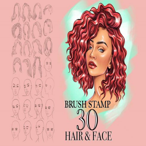 Procreate hair face brushes stampsjpg cover image.