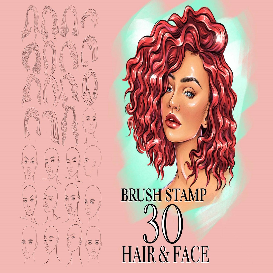 Procreate hair face brushes stampsjpg cover image.