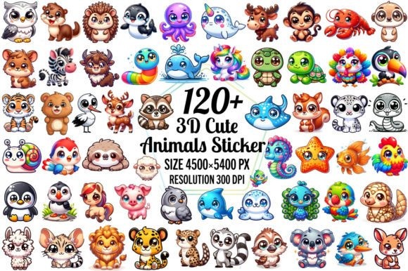 3d cute animals stickers bundle 570