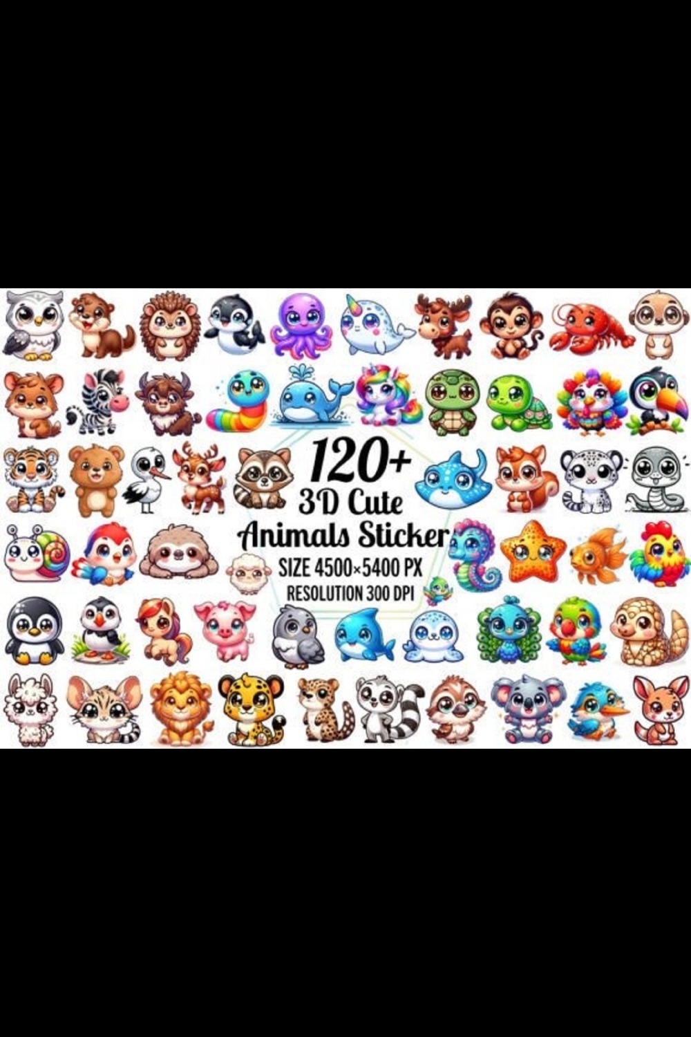 3D Cute Animals Stickers Bundle for Kids pinterest preview image.