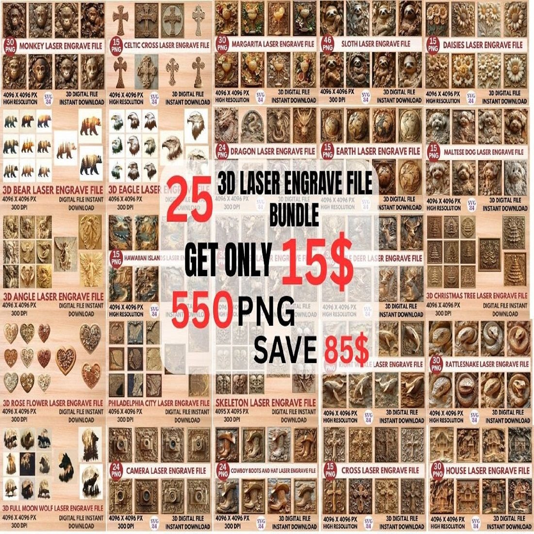 3D Laser Engrave PNG Bundle 2 cover image.