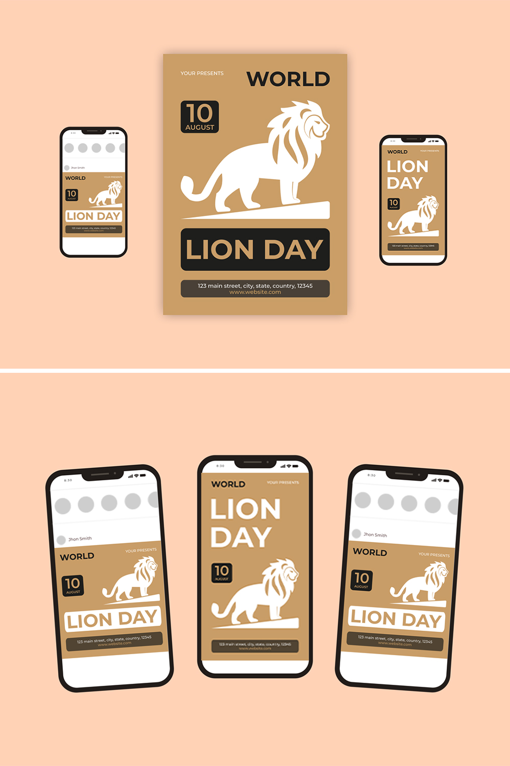 World Lion Day Flyer Set pinterest preview image.