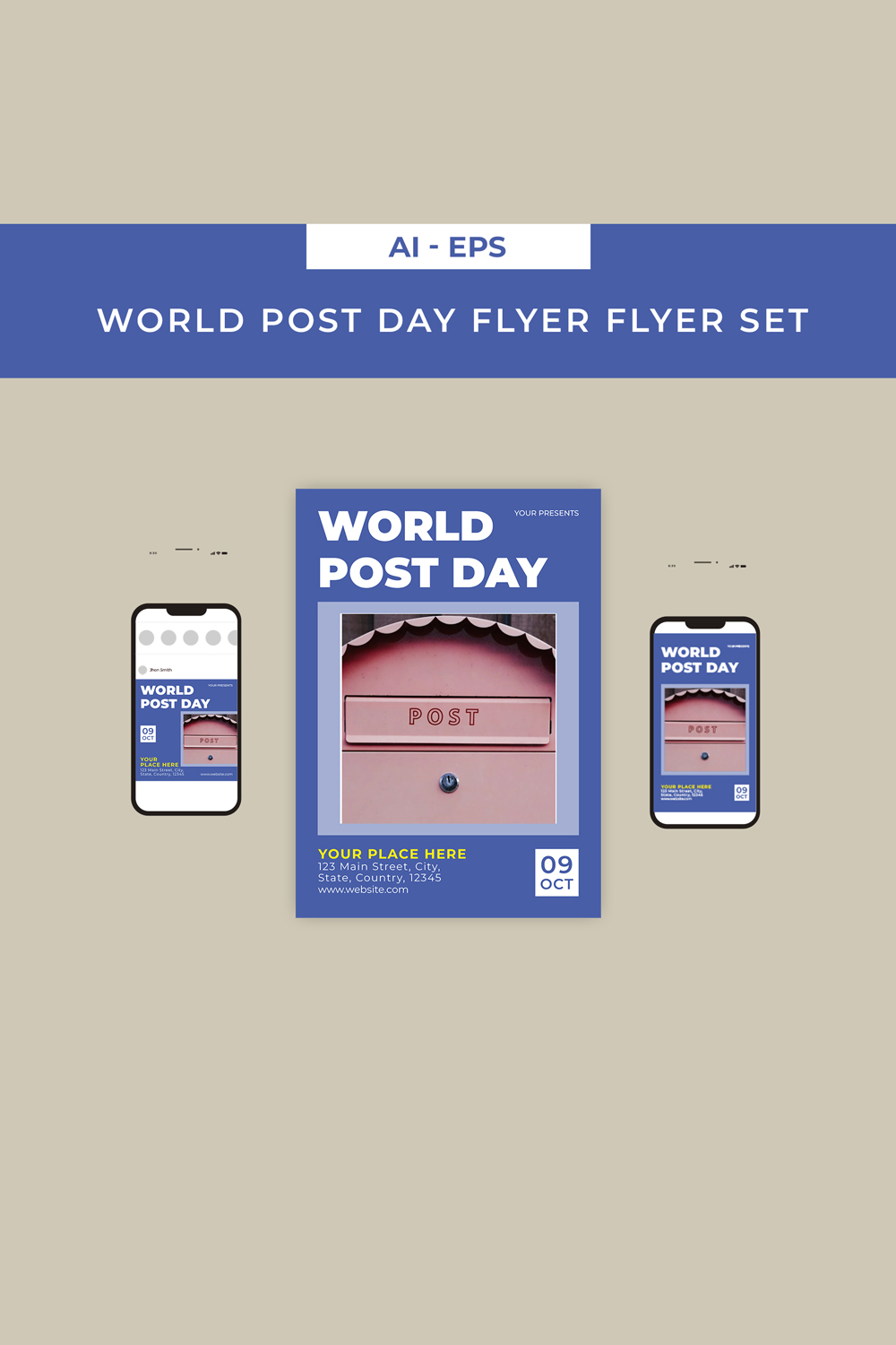 World Post Day Flyer Set Design pinterest preview image.