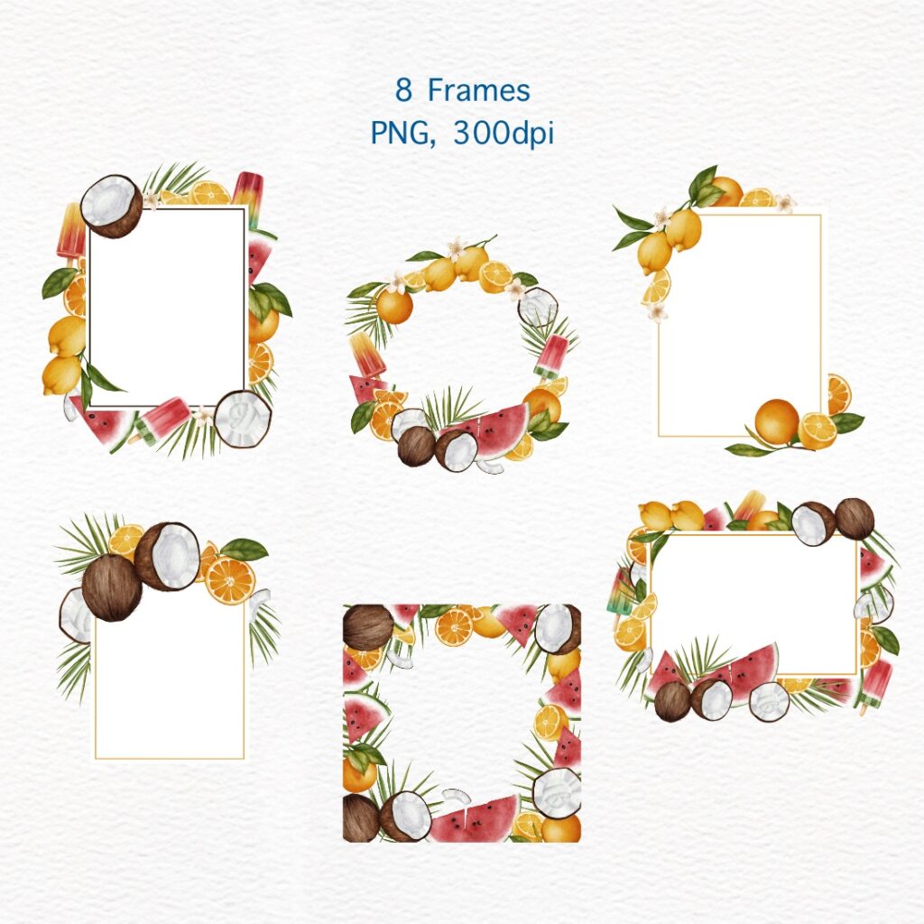 Tropical Summer Brush & Stamp Set for Procreate – Watercolor Clip Art ...