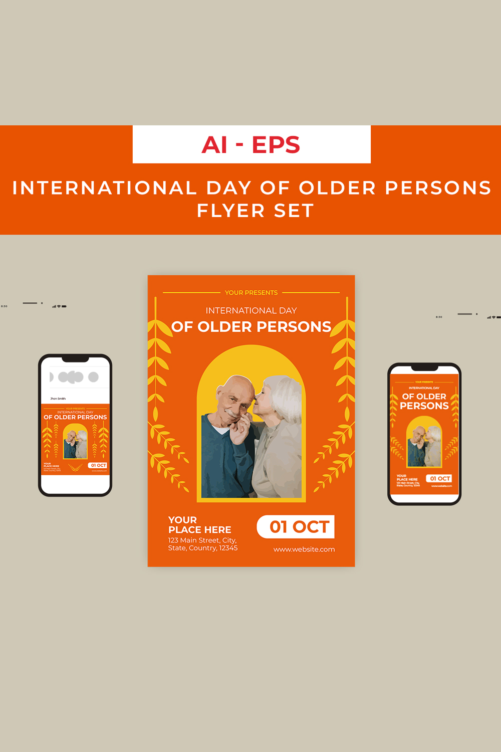 International Day of Older Persons Flyer Set Design pinterest preview image.