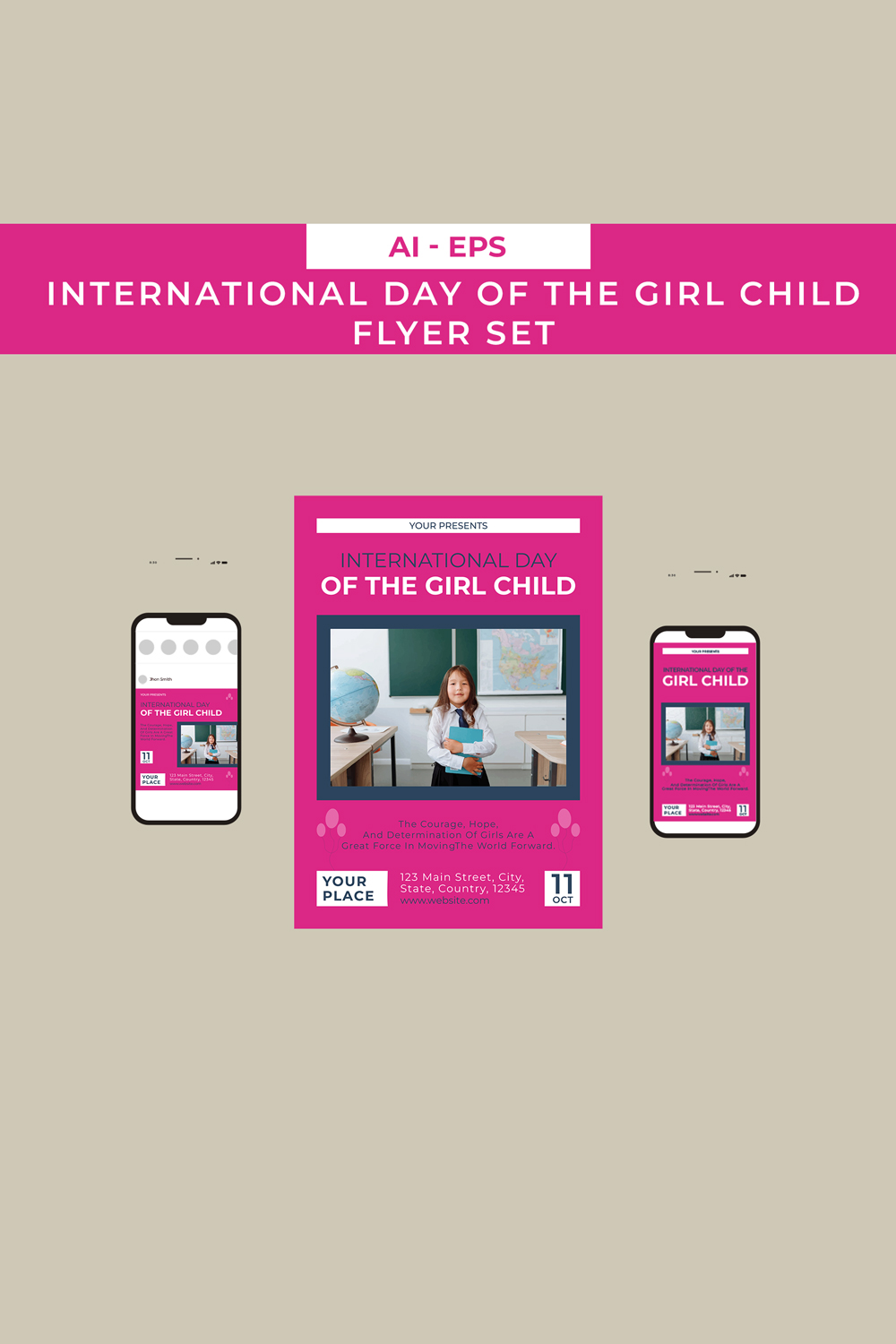 International Day of the Girl Child Flyer Set Design pinterest preview image.